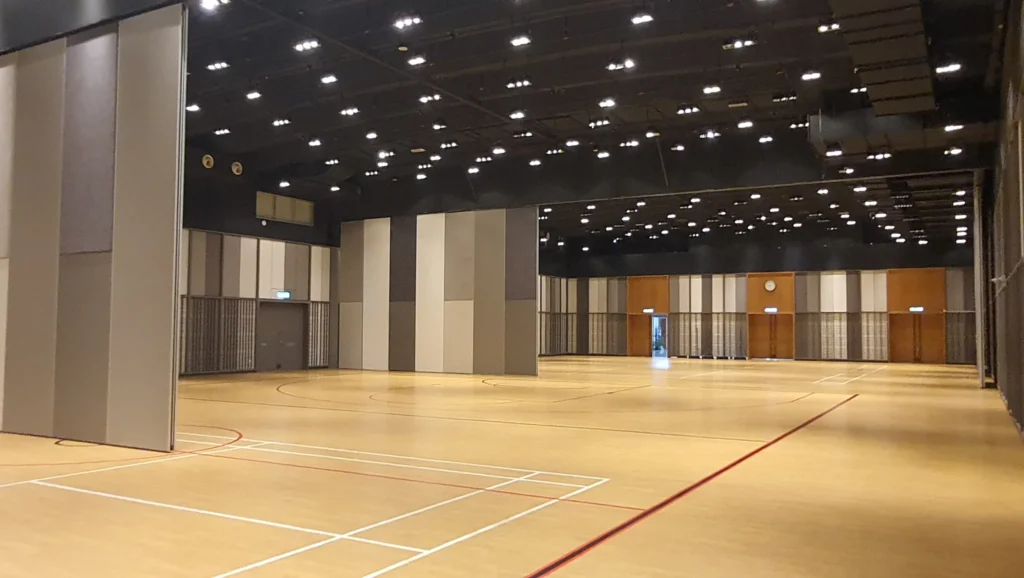 Movable partition wall pulled out to divide the Multipurpose Banquet Hall into smaller halls