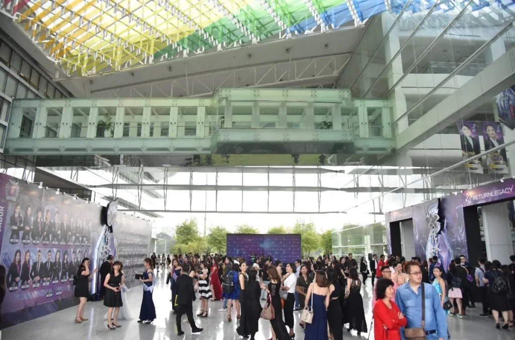 Crowd in evening wear at a company recognition night in the Plaza