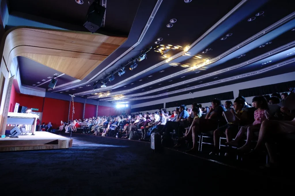 Audience in the tiered Theatrette seats during the Yamaha Electone Festival